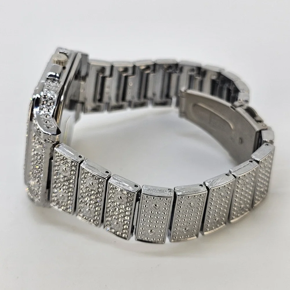 Men's Ice Out Square Watch 41MM Gray Dial Gray Bracelet Band 8